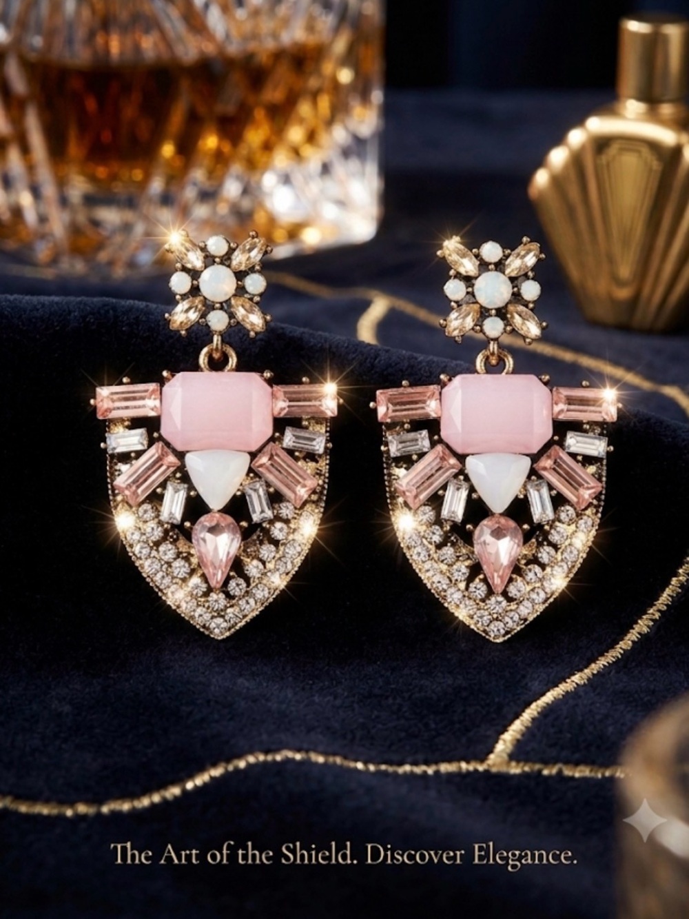Elegant Pink Shield Drop Earrings - Classic Women Jewelry